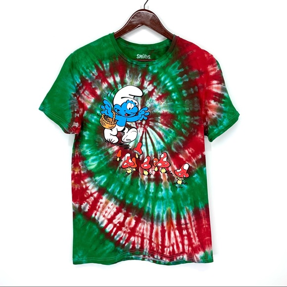 The Smurfs Swirl Tie Dye Mushroom Short Sleeve Crewneck Graphic Tee Size Medium - Picture 1 of 14